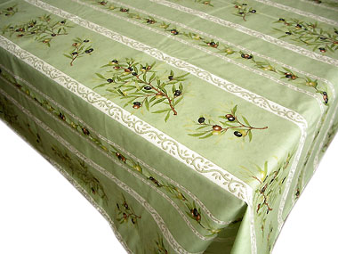 French coated tablecloth, linear (olives. mint green) - Click Image to Close